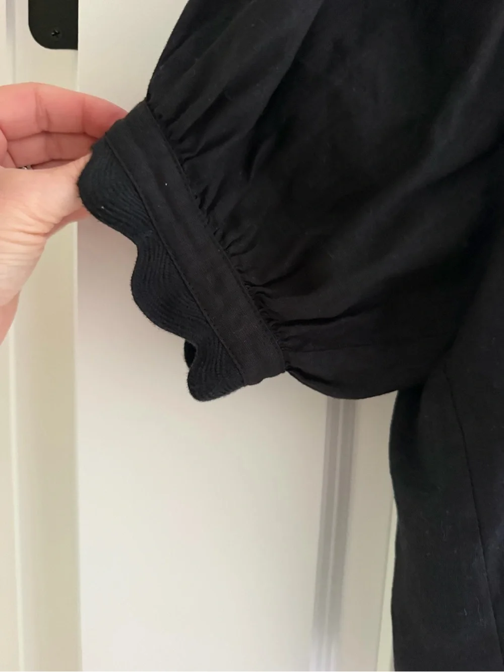 Tuckernuck Black Puff-Sleeve Button-Front Top